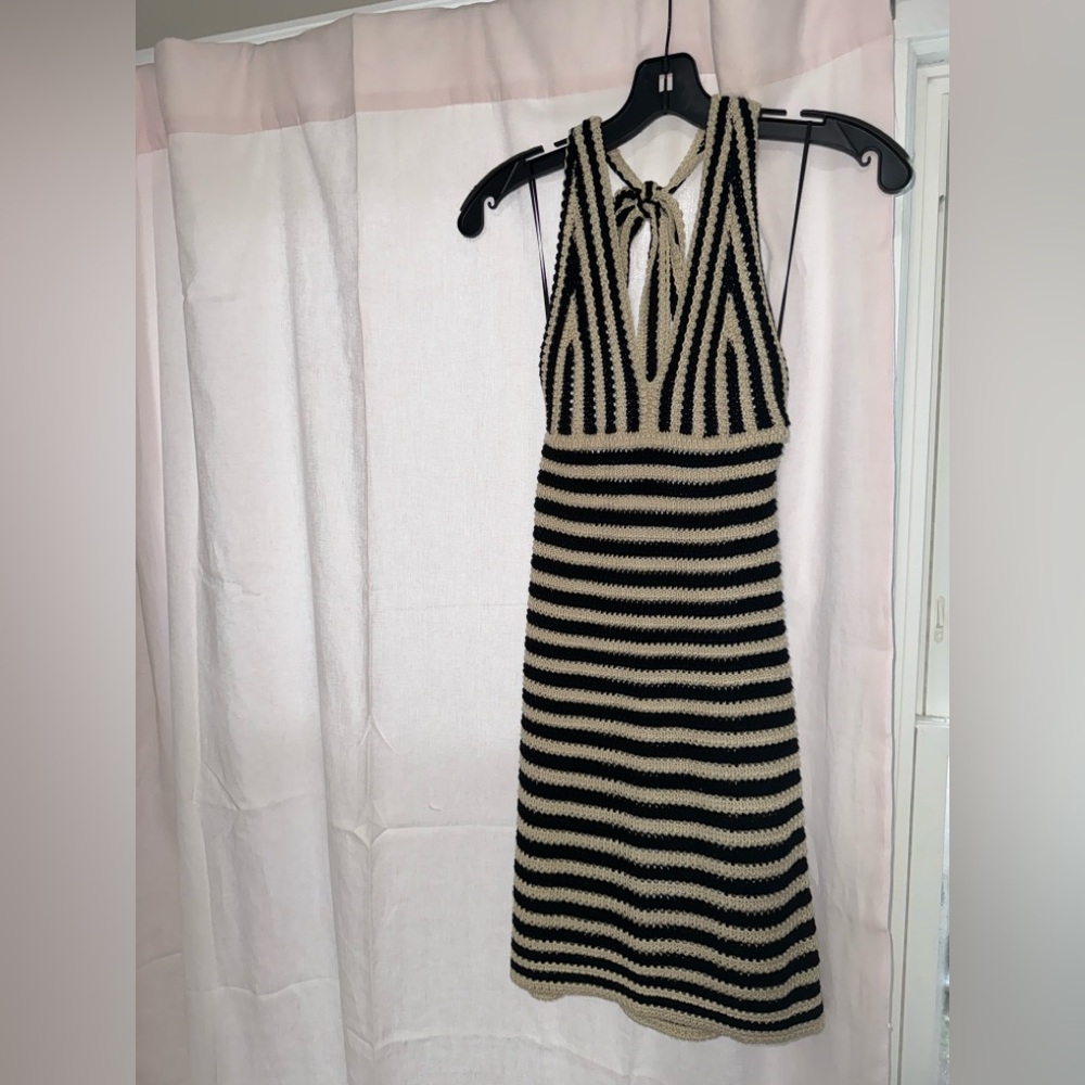Lucy Paris Black and Cream Striped Backless Dress